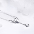 925 Sterling Silver Jewelry Fashion Bee Clear CZ Snowflake Pendant Necklace